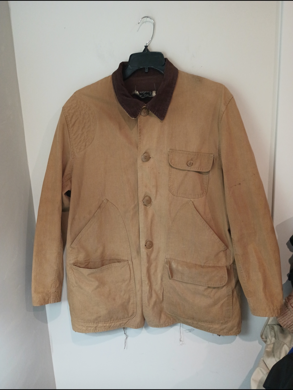 Vintage 50s SEARS Sportswear  Canvas Hunting Field Jacket Corduroy Sz L Thrashed